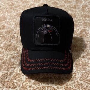 Deadly Black Trucker Hat with Spider Patch